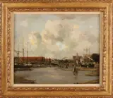 Willem George Frederik Jansen, 'Havengezicht Harlingen'., Olieverf op linnen