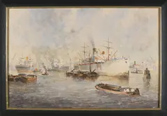 'Bedrijvigheid in Rotterdamse haven' by M. de Jongere, 1912 -, Aquarel op papier, sold Jul 2017