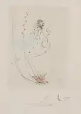Salvador Dali, 1904 -, 'Vrouwelijk naakt'., Ingekleurde ets op papier