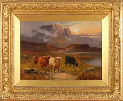'Schotse hooglanders' by William Langley, 1852 -, Olieverf op linnen, sold Jul 2017