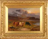 William Langley, 1852 -, 'Schotse hooglanders', Olieverf op linnen