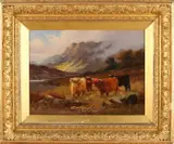 William Langley, 1852 -, 'Schotse hooglanders', Olieverf op linnen