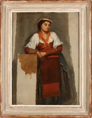 B. Vantier, 'Portret boeren vrouw'., Olieverf op paneel