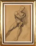 Paul Serrure, 19e-20e eeuw, 2x Naaktstudies., Houtskool op papier