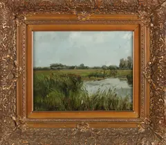 Gerhard Altman, 1877-, 'Landschap met sloot'., Olieverf op paneel