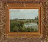 Gerhard Altman, 1877-, 'Landschap met sloot'., Olieverf op paneel