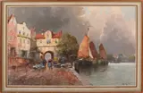 R. Wagner, Havengezicht., Olieverf op linnen