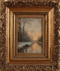 H. Sanders, besneeuwd landschap., Olieverf op paneel
