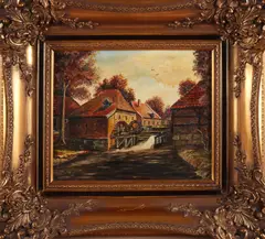 J. van Rool, 'Watermolen Haaksbergen'., Olieverf op linnen