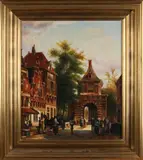 H. Harder, Romantisch stadsgezicht, Olieverf op linnen