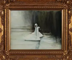 "Zwanen". by Y. de Jong, Olieverf op linnen, sold Jul 2017