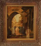 Juriaen Marinus van Beek, 1879-1965, stadspoort met figuren, Olieverf op linnen