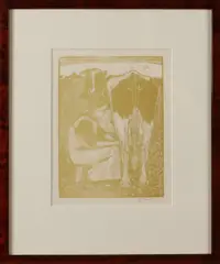 Jan Mankes, 1889-1920, koe melken, Houtsnede op papier