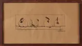 Eigendruk Anton Pieck 1895-1987, eigen druk, 4 kippetjes op stok, Lithografie op papier