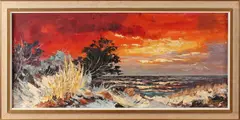 Peter Brouwer, 1915-1996, landschap aan zee, Olieverf op linnen