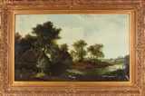 Van Raamsdonk, Watermolen, J. van Raamsdonk omstreeks 1920, landschap met watermolen, olieverf op linnen 100x60cm