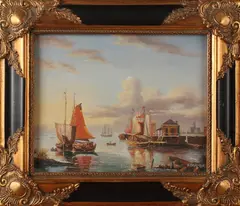 D. Farmer, havengezicht, Olieverf op paneel