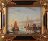 D. Farmer, havengezicht, Olieverf op paneel