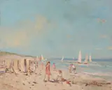 J.J.H. van Leeuwen, strandgezicht, Olieverf op paneel