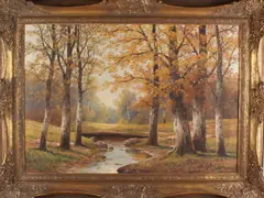 Rolf Wafs, bosgezicht, Rolf Wafs omstreeks 1920, Duitse school, bosgezicht met beek olieverf op linnen 70x100cm