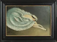 A. v. Hattem, balletdanseres, stervende zwaan, Arie van Hattem, 1860-1924, balletdanseres stervende zwaan, olieverf op linnen 40x60cm