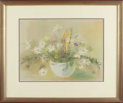 Germ de Jong, stilleven, 1886-1967 , vaas met bloemen in Art Deco stijl, pastel op papier