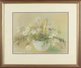 Germ de Jong, stilleven, 1886-1967 , vaas met bloemen in Art Deco stijl, pastel op papier