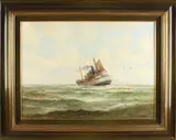 F. Corsius, stoomboot, F,C.Corsius 1933, Hollandse school, stoomboot op ruwe zee, olieverf op linnen, 60x80cm