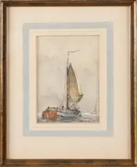 Hobbe Smith, zeilboot op water, Hobbe Smith 1862-1942, zeilboten op meer, aquarel op papier 14,5x10,5cm Cond;G