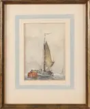 Hobbe Smith, zeilboot op water, Hobbe Smith 1862-1942, zeilboten op meer, aquarel op papier 14,5x10,5cm Cond;G