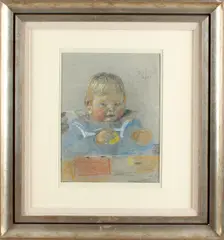 H.K. Onnes, kinderportret, Harm Kamerlingh Onnes portret Delbert 1981, pastel op papier, 30x23cm