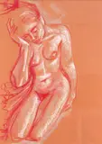 Pastel naakte dame, Gabner?, Gäfgen? Duitse school, liggende naakte dame, pastel op papier 43x60cm
