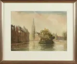 Germ de Jong, Binnenhof, Germ de Jong 1886-1967 Bergense school schilder, stadsgezicht Den haag, aquarel op papier 19x27cm