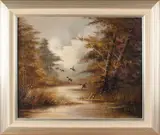 opvliegende eenden by Onduidelijk gesigneerd, J.H. te Pas landschap met opvliegende eenden, olieverf op linnen, 50x60cm, sold Jan 2017