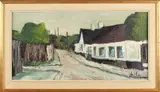 Zweden by Onduidelijk gesigneerd, Onduidelijk gesigneerd omstreeks 1960, dorpsstraat, olieverf op linnen 33x64cm, sold Jan 2017