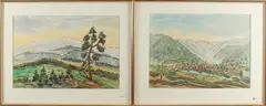 Otto Rohkamm, 2 krijttekeningen, Otto Rohkamm, omstreeks 1950, Duitse school, twee berglandschappen, aquarellen op papier 28x40cm