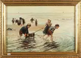 J. Veerman, kinderen op het strand, Veerman, omstreeks 1930, kinderen op het strand, olieverf op linnen 60x40cm