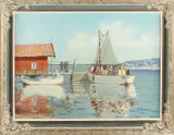 A. Nilsson, haven, Nilsson, Zweedse school, Impressionistisch landschap, havengezicht, olieverf op linnen 65x45cm
