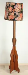 Staande schemerlamp, Amsterdamse School, Antieke Amsterdamseschool stijl schemerlamp, omstreeks 1930, eikenhout met parelrand(kap later) 180x40øcm