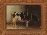 Van Doornik, koe in stal, Van Doornik 1917 (heertje) 1880-1936, Hollandse school, koe in stal, olieverf op linnen, 38x29cm