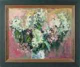 B. Brugman, stilleven bloemen, Berry Brugman 1915-1996 Almelo, vaas met bloemen, olieverf op paneel, 45x54cm