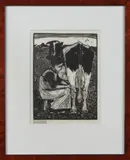 koe melken by Jan Mankes 1889-1920 melkende boerin, houtsnede op papier, Jan Mankes 1889-1920 melkende boerin, houtsnede op papier, sold Oct 2016