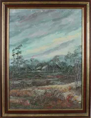 P. van den Braken, zomeravond, Peter van den Braken 1896-1979, landschap met boerderij, titel: zomeravond, olieverf op linnen 60x80cm