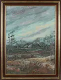 P. van den Braken, zomeravond, Peter van den Braken 1896-1979, landschap met boerderij, titel: zomeravond, olieverf op linnen 60x80cm