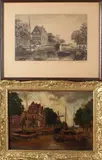 Schilderij en ets, Wiersma, (toegeschreven aan Ids Wiersma), en identieke ets Ids Wiersma 1878-1965, olieverf op linnen 34x24cm. ets: 28x18cm