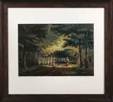 C. Kimmel, wandelaars, 1804-1877 bosgezicht met wandelaars, aquarel op papier 30x43cm