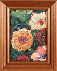 P. van den Braken, stilleven, Peter van den Braken 1896-1979, bloemen, olieverf op paneel 21x15cm Cond:G