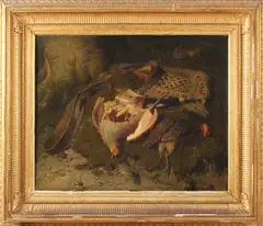 Groot stilleven, Romeny, Stilleven met Wildvoorstelling, olieverf op paneel, 70x56cm