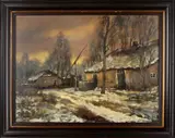 H. Gautier, boerderij in de sneeuw, Onduidelijk gesigneerd omstreeks 1950, winters landschap met boerderij, olieverf op linnen 60x80cm