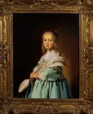 Schilderij Henk Reerink, damesportret, Henk Reerink, meisjesportret naar oude meester, olieverf op linnen, 40x50cm